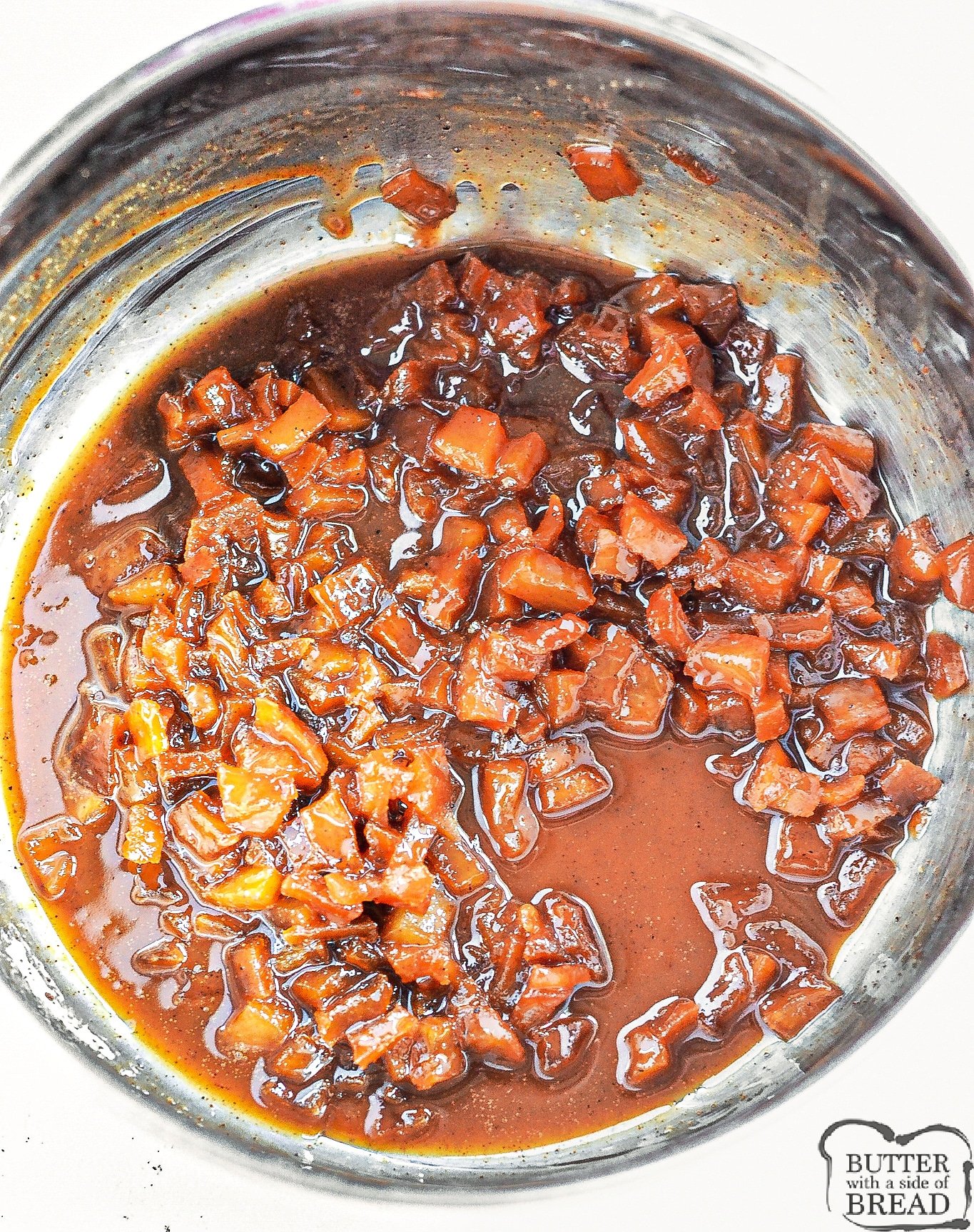 Cooking apple mixture in a skillet.