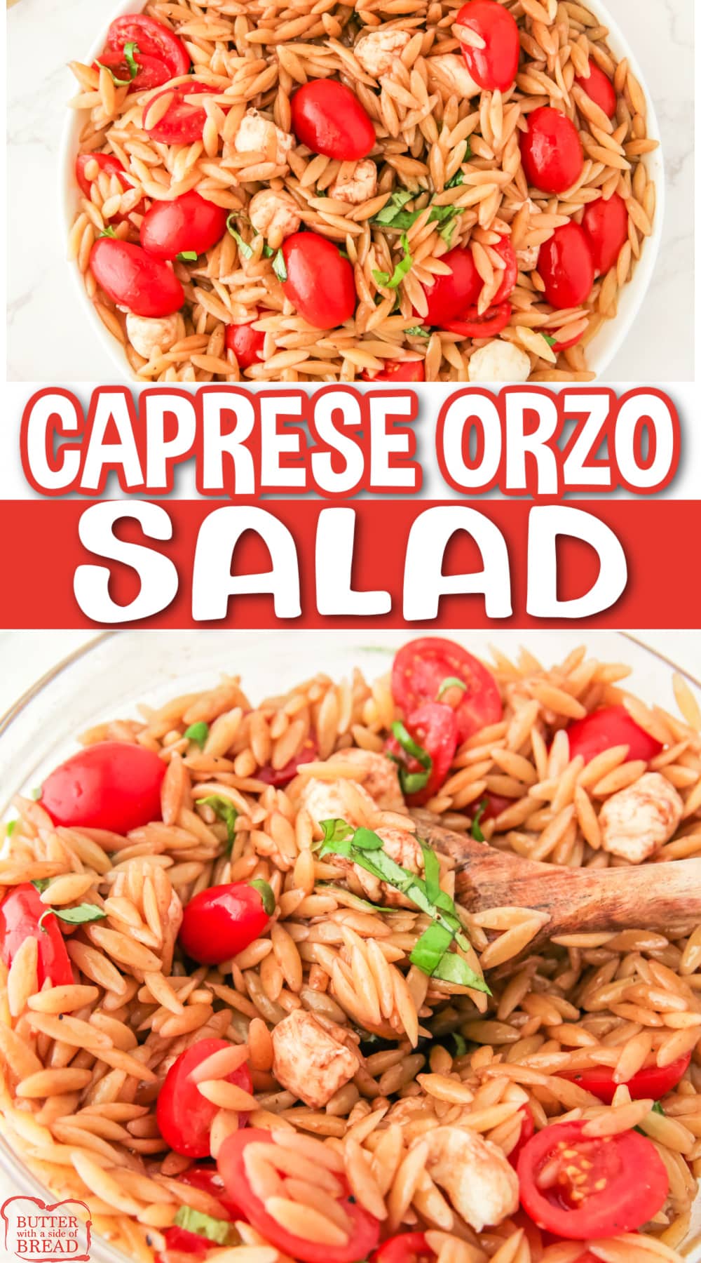 Caprese Orzo Salad is a light and fresh pasta salad made with mozzarella pearls, cherry tomatoes, and balsamic vinegar. An easy and delicious side dish for any barbecue or party!