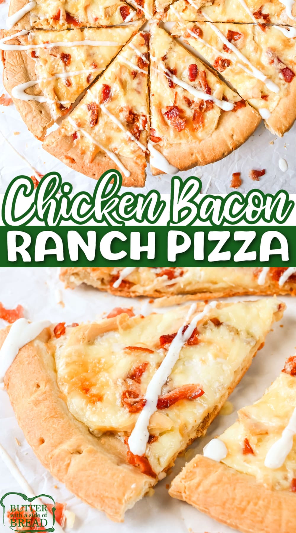 Chicken Bacon Ranch Pizza is made in less than 30 minutes with simple ingredients. Delicious pizza recipe that is just as fast as your favorite take-out!