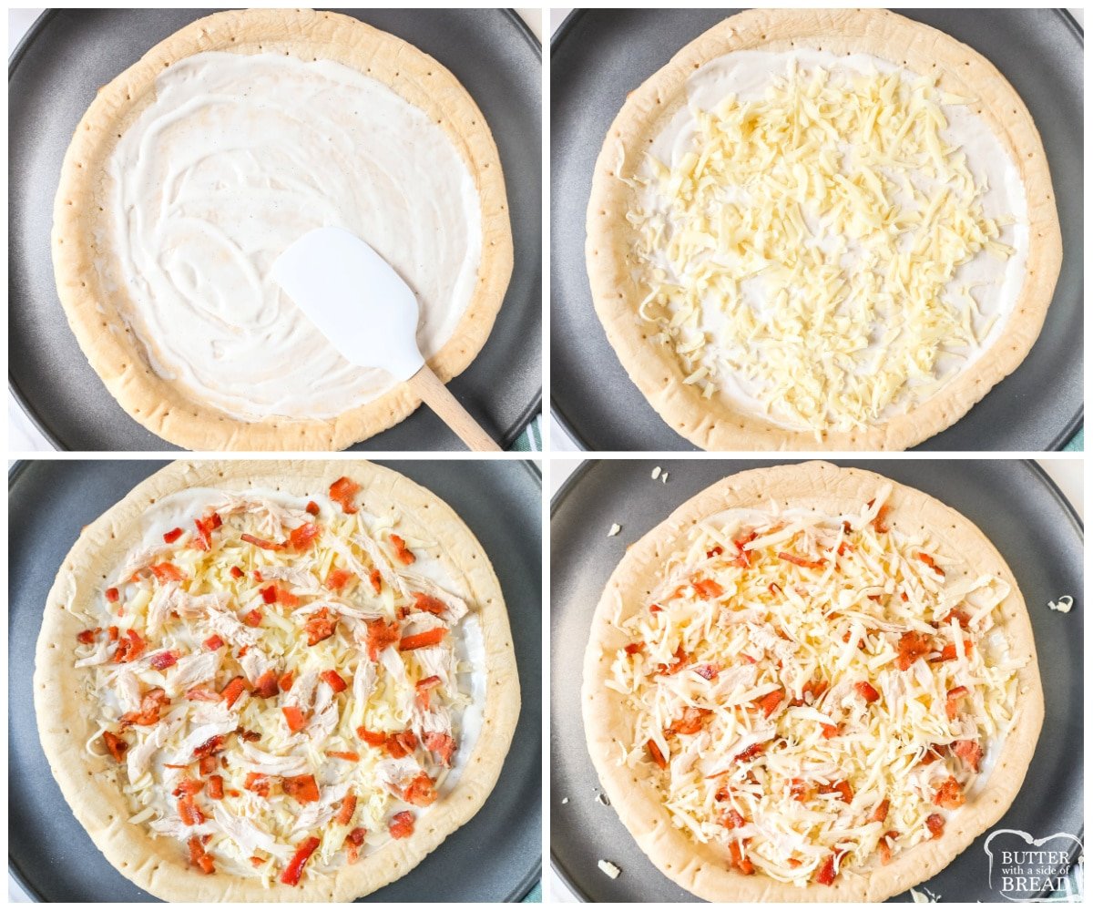 How to make chicken bacon ranch pizza.