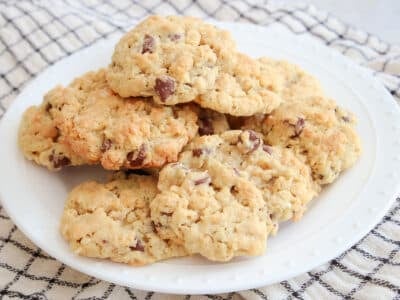 plateful of chocolate chip ranger cookies