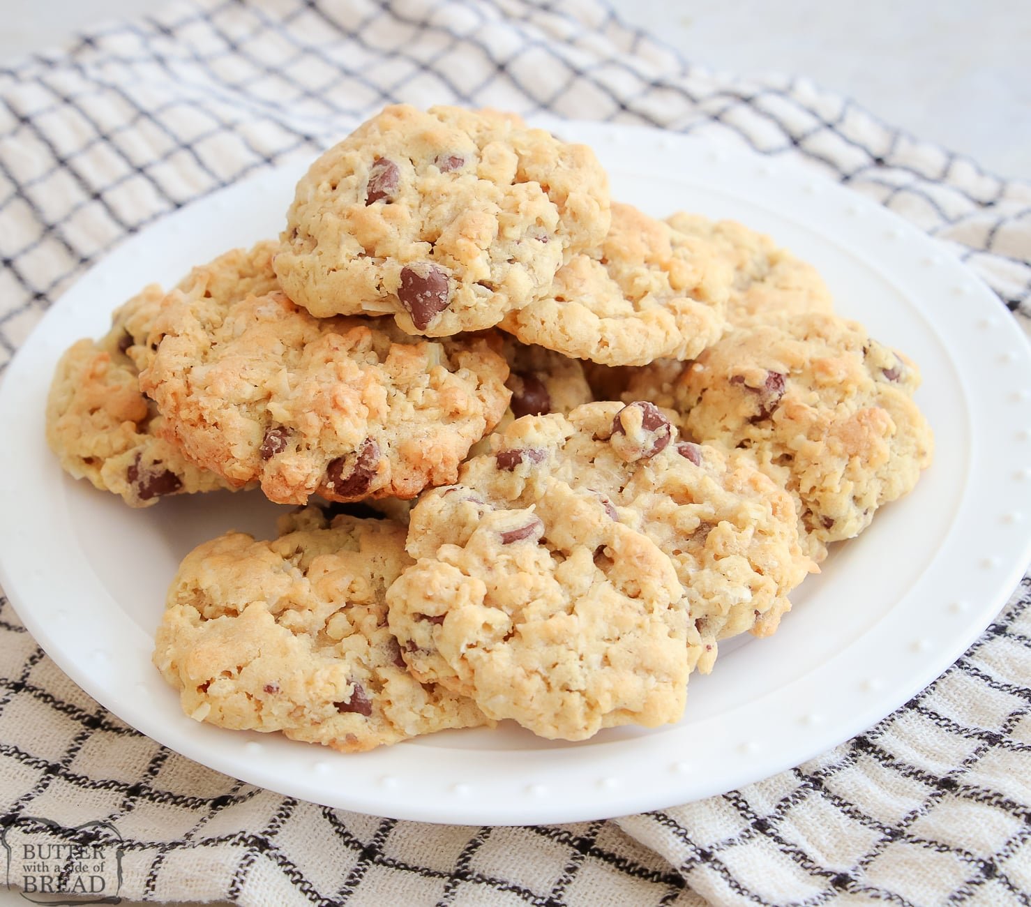 plateful of chocolate chip ranger cookies