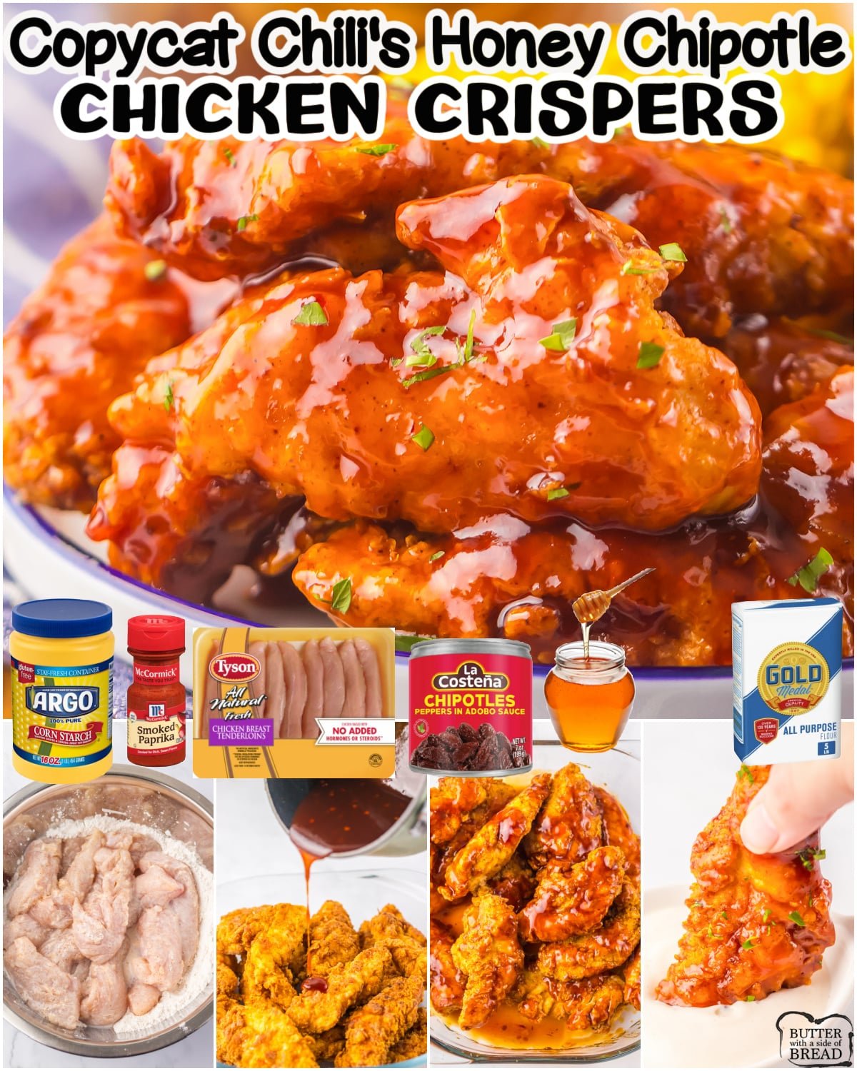 Copycat Chili's Honey Chipotle Chicken Crispers taste just like the real thing! Make this tasty version at home with simple ingredients for a flavorful easy chicken dinner!