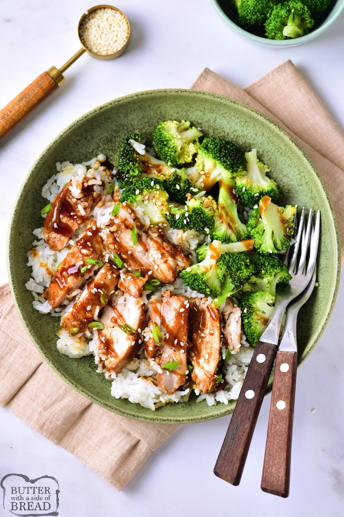 Plate of chicken with homemade teriyaki sauce.