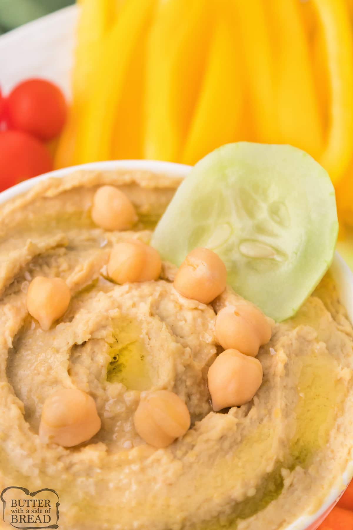 Healthy dip made with smashed chickpeas.