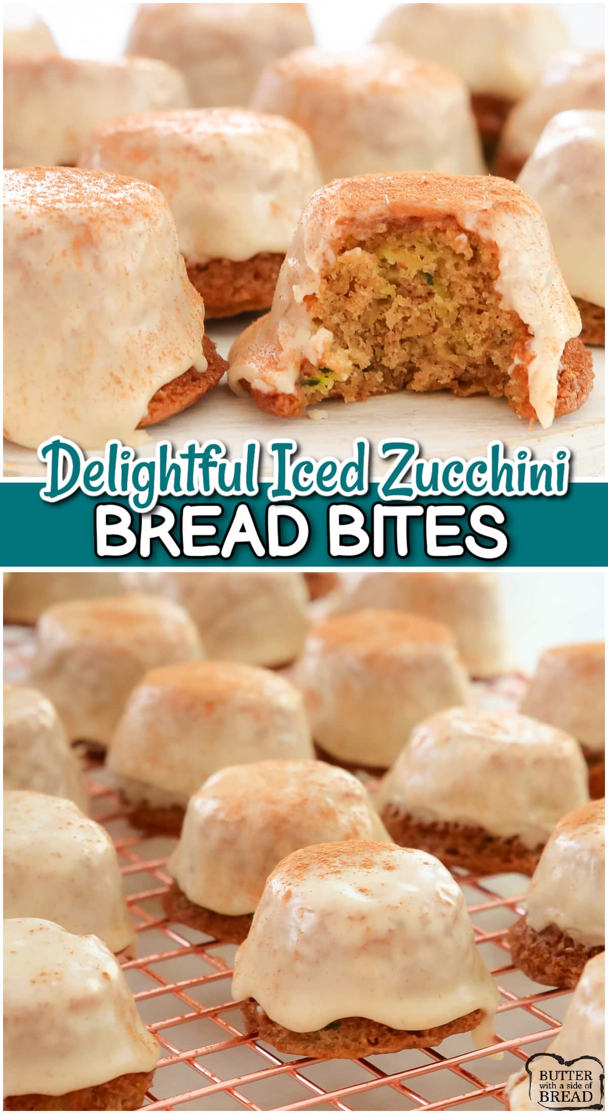 Iced Zucchini Bread Bites are soft, spiced cake bites made with fresh zucchini and glazed with an incredible brown butter icing! Fantastic treats that disappear quickly, they're THAT good!