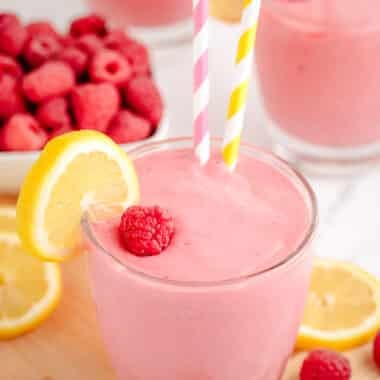 raspberry lemonade ice cream smoothie in a glass