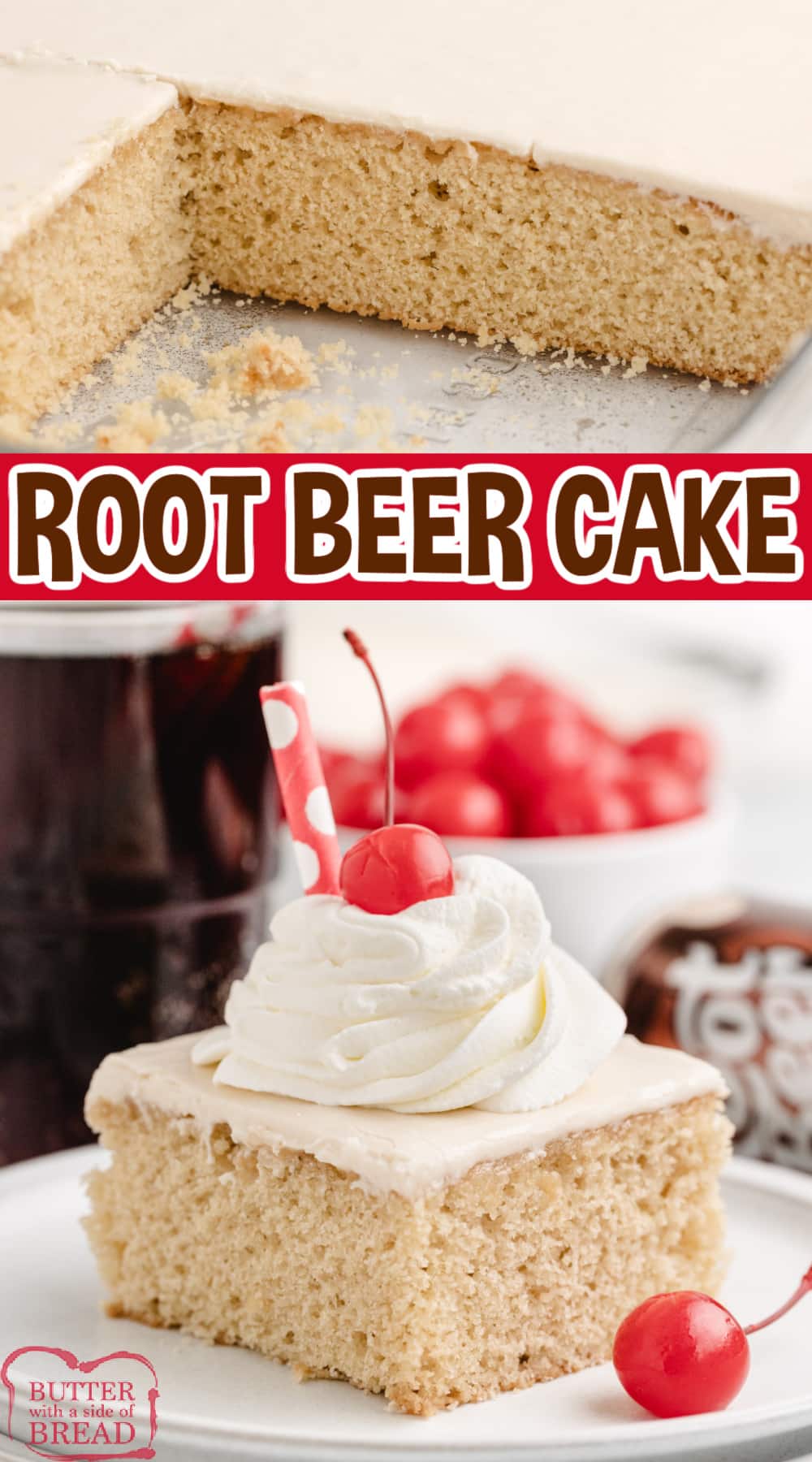 Root Beer Cake is made from scratch with root beer in the batter and the buttercream frosting. Delicious cake recipe with lots of root beer flavor! 