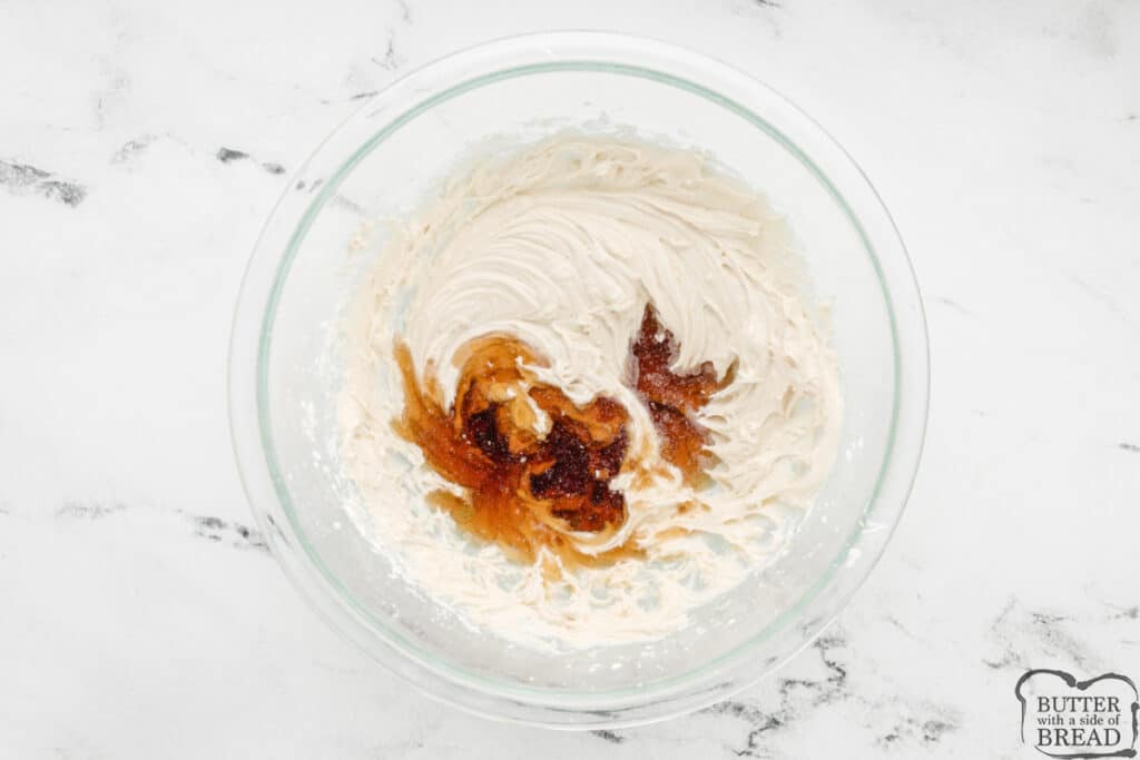 Mixing root beer buttercream frosting together. 