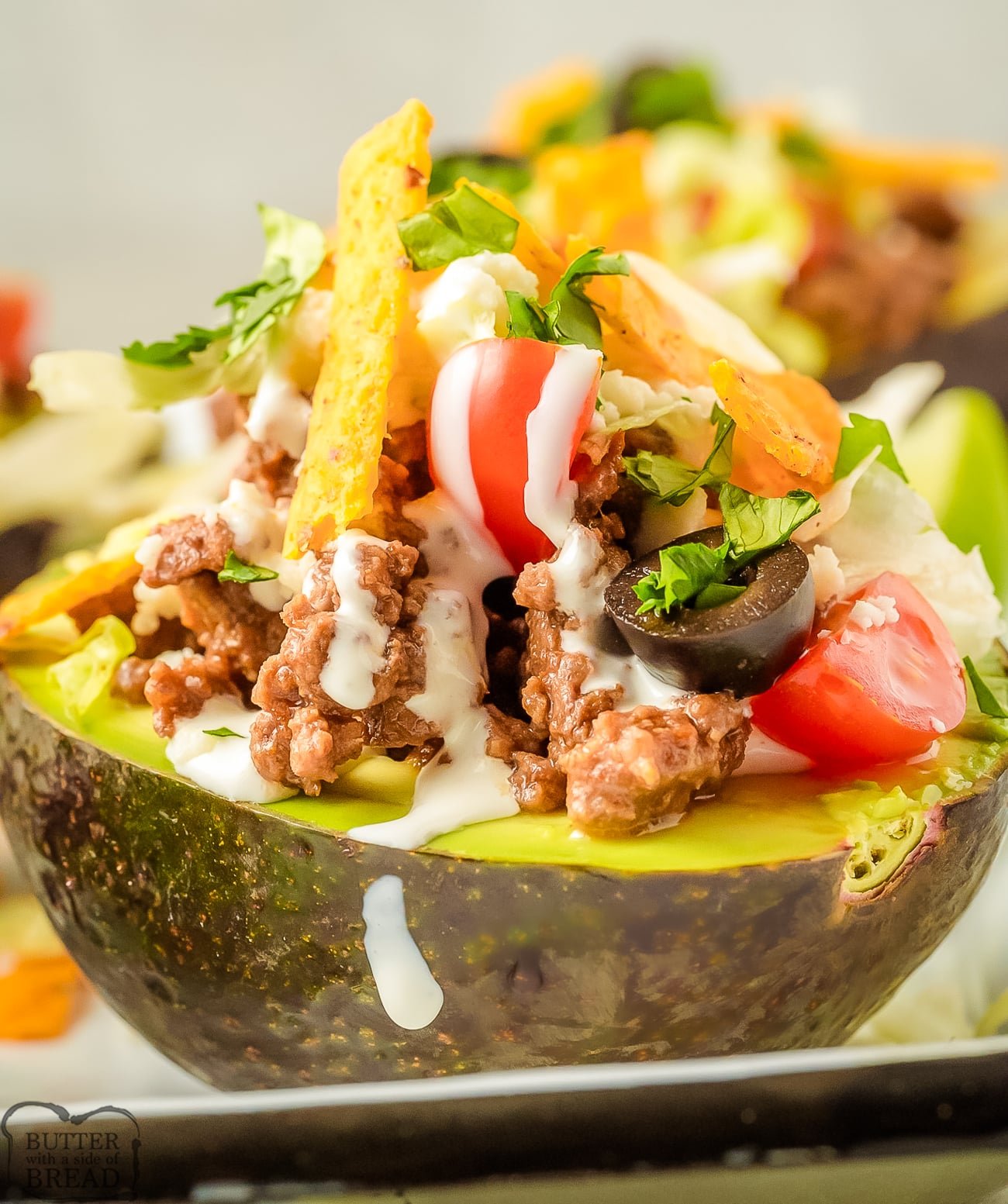 fresh avocados stuffed with beef taco filling