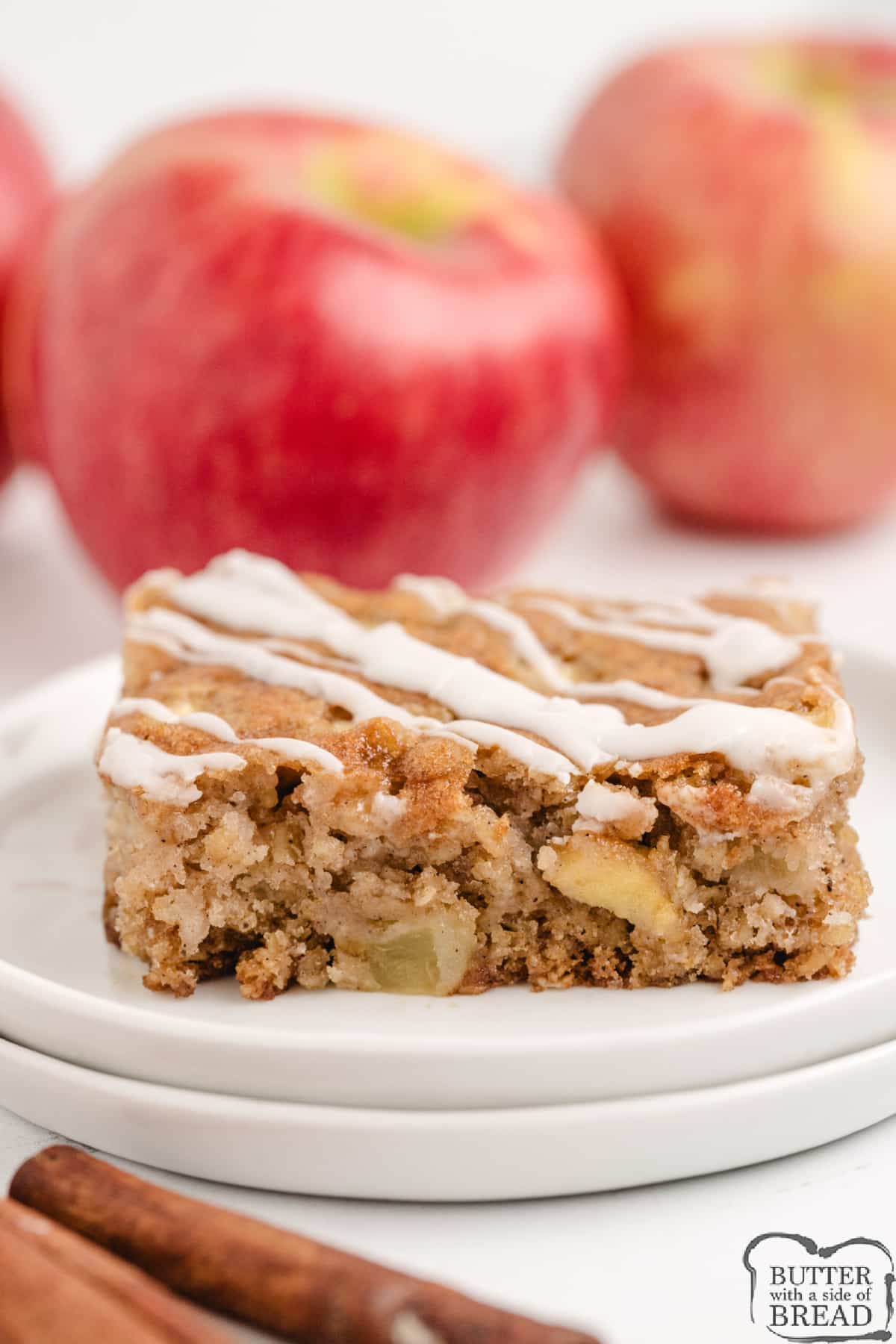 Apple Oatmeal Coffee Cake is made with cinnamon, diced apples, and a few other basic ingredients. A delicious cake that can be eaten for breakfast or dessert!