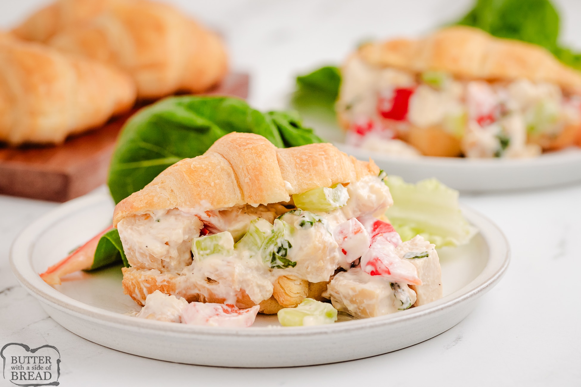 flavorful basil chicken salad on a croissant