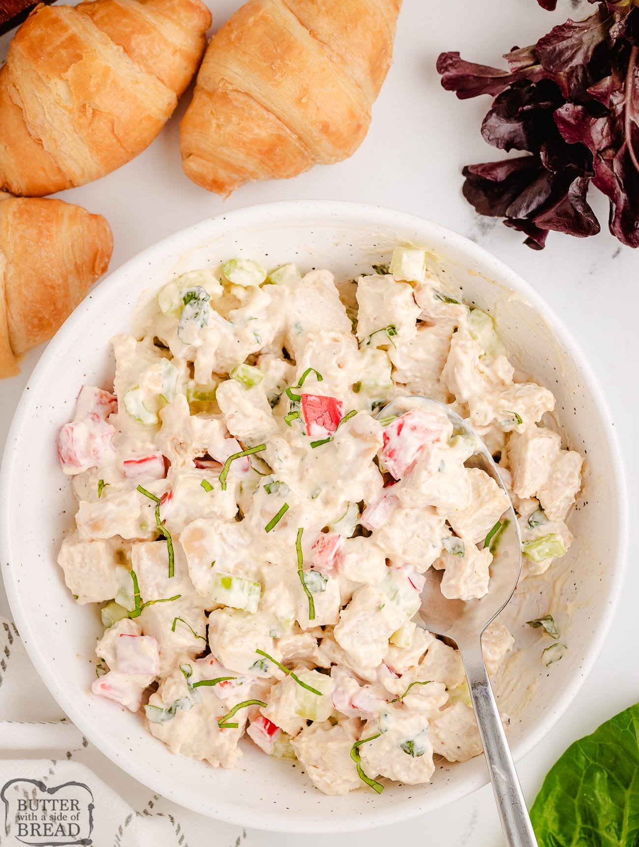 basil chicken salad in a bowl