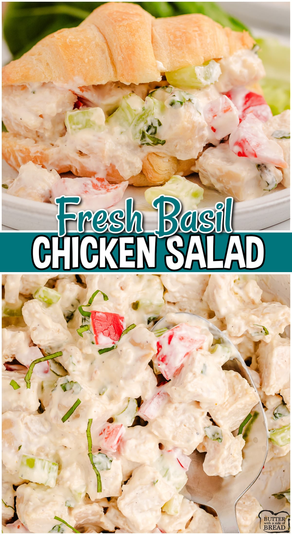 Basil Chicken Salad is a delicious and healthy dish made with tender chicken, fresh basil, red pepper & a simple dressing! This easy chicken salad recipe is a great twist on a classic! 