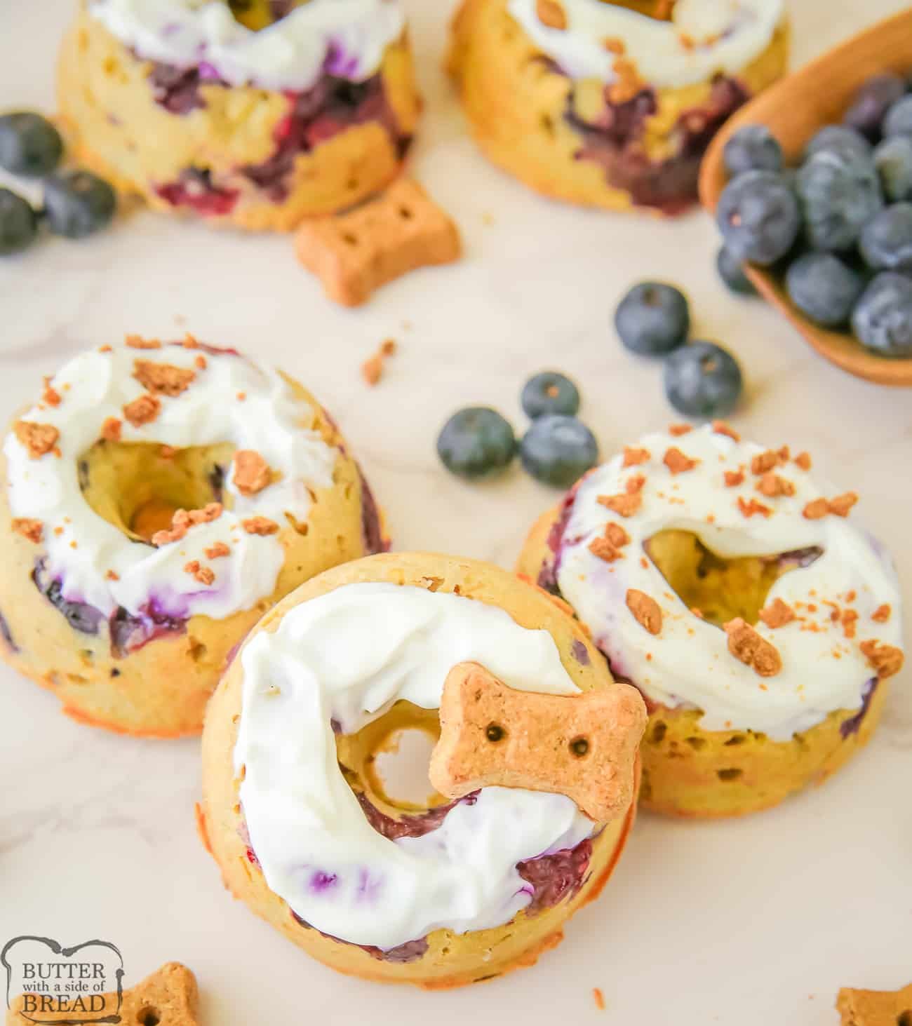 homemade blueberry doggie treats shaped into donuts