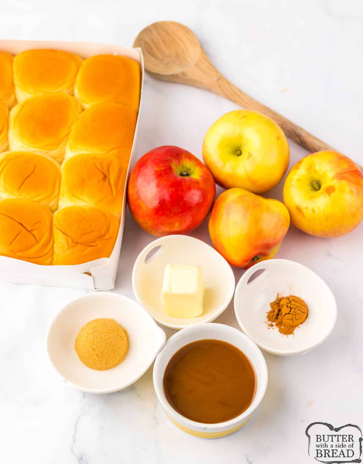 Ingredients in Caramel Apple Hawaiian Cinnamon Rolls. 