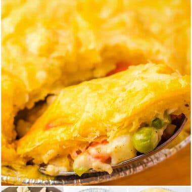 Copycat KFC Chicken Pot Pie made with tender chicken, carrots, peas & potatoes in a creamy savory sauce baked with flaky pie crust! This delicious homemade chicken pot pie tastes just like the restaurant classic!