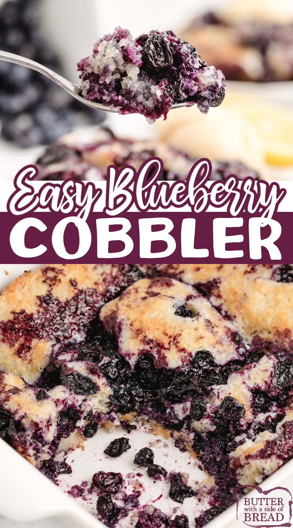 Easy Blueberry Cobbler made with a simple buttery crust and fresh blueberries. A delicious blueberry dessert that is best served warm with a scoop of vanilla ice cream.