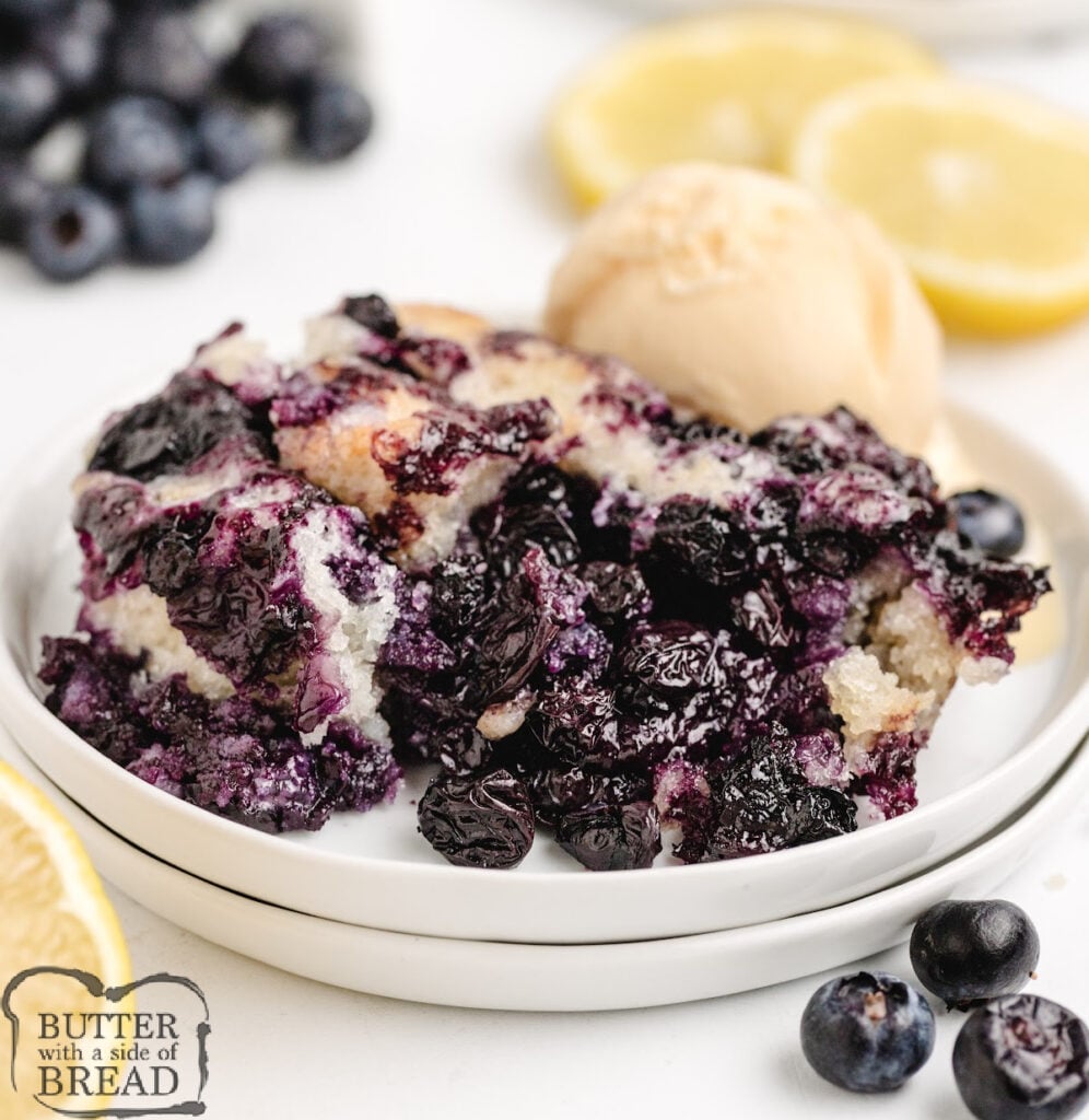 Easy Blueberry Cobbler made with juicy berries and a buttery crust. Serve warm with vanilla ice cream for the ultimate summer dessert!
