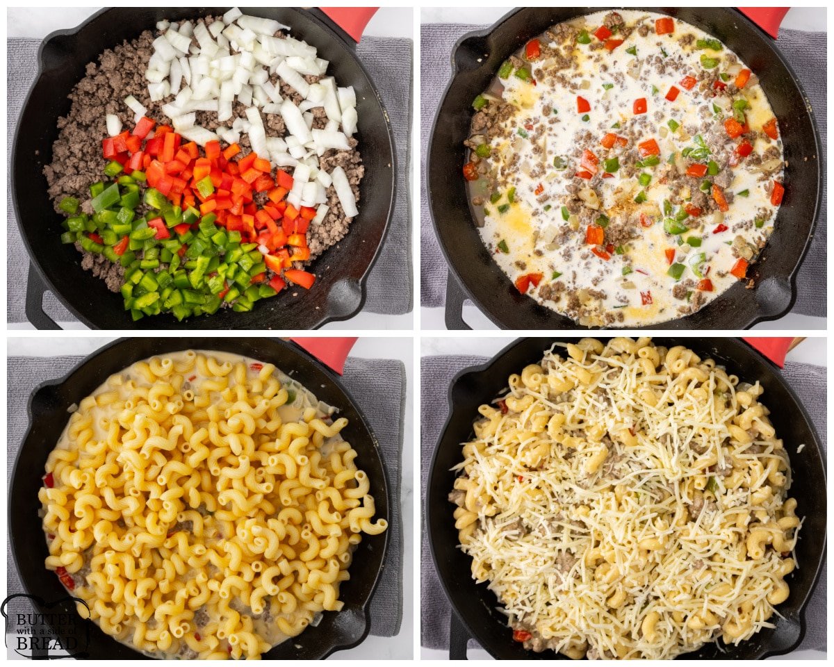 how to make philly cheesesteak pasta with ground beef and peppers