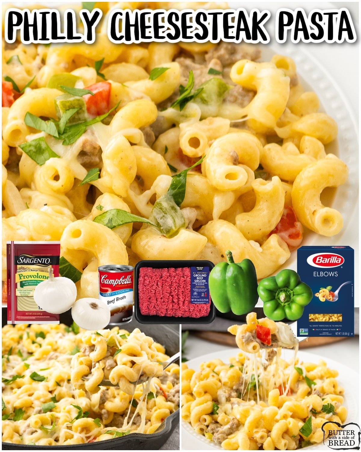 Philly Cheesesteak Pasta is a tasty homemade mac & cheese with fantastic beefy cheesesteak flavors! A light, savory sauce made with 2 cheeses & seasonings adds plenty of flavor to this pasta dinner.