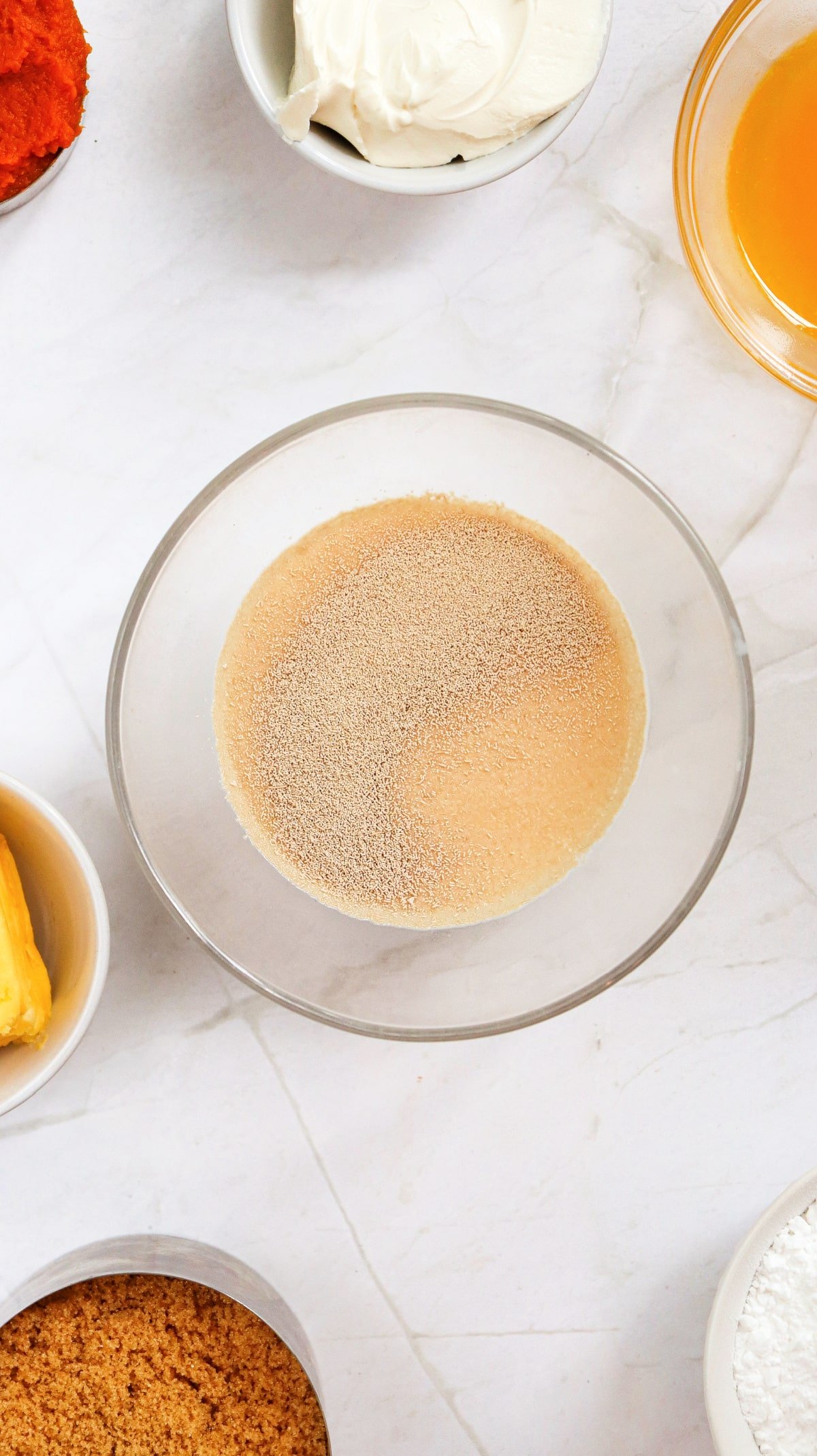 Yeast proofing in warm milk.