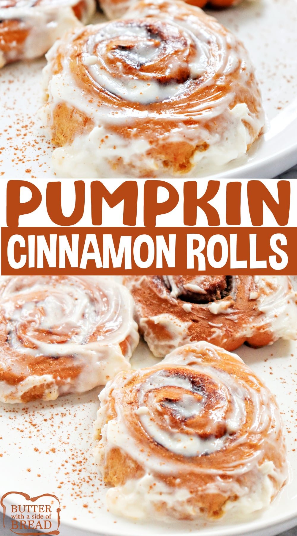 Pumpkin Cinnamon Rolls are light, soft, and packed with pumpkin flavor. These delicious cinnamon rolls are made completely from scratch with a simple cream cheese frosting.