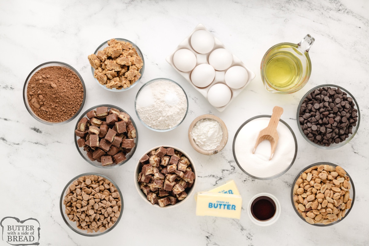 Ingredients in Candy Bar Brownies.