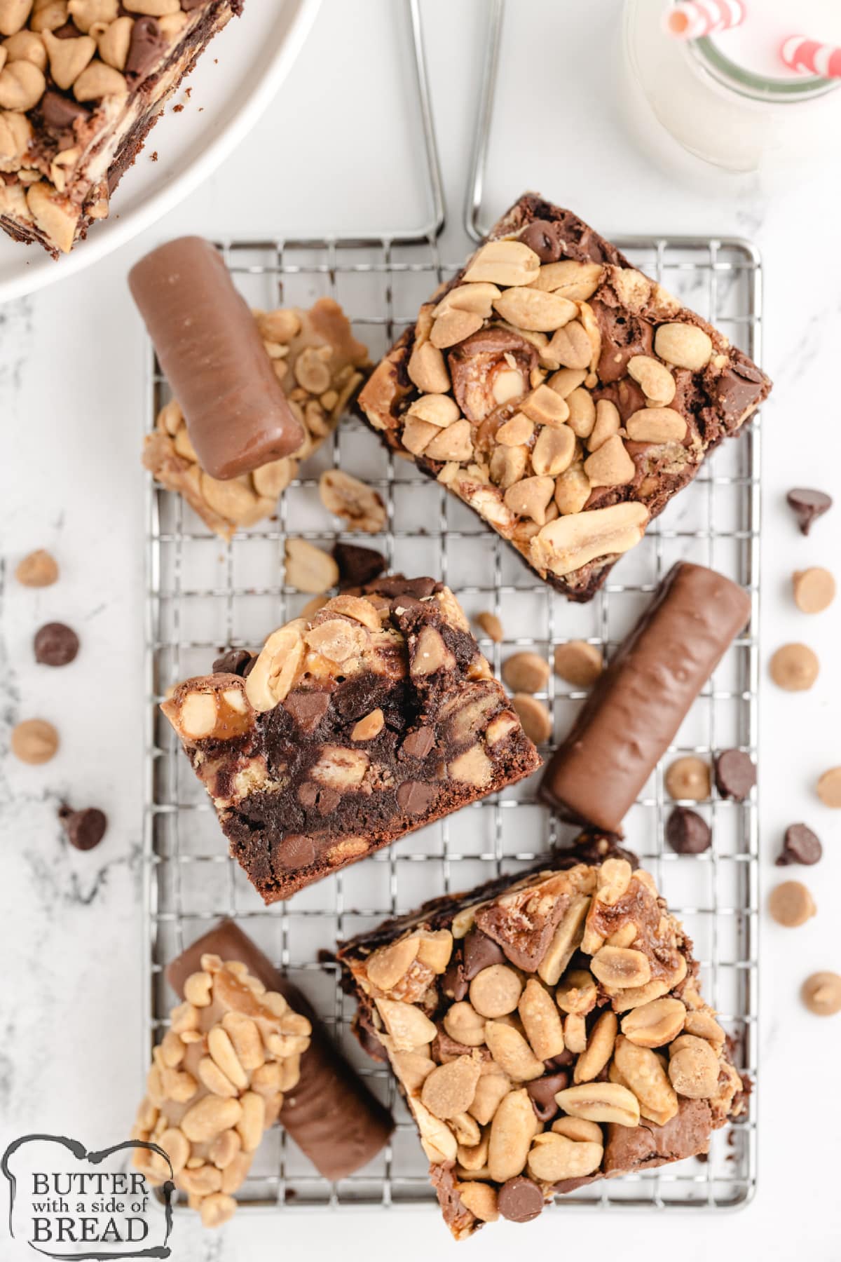 Brownies made with 3 different kinds of candy bars.