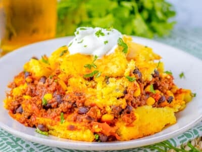 chili cornbread casserole on a plate