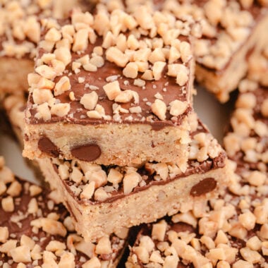 buttery chocolate toffee bars cut into squares