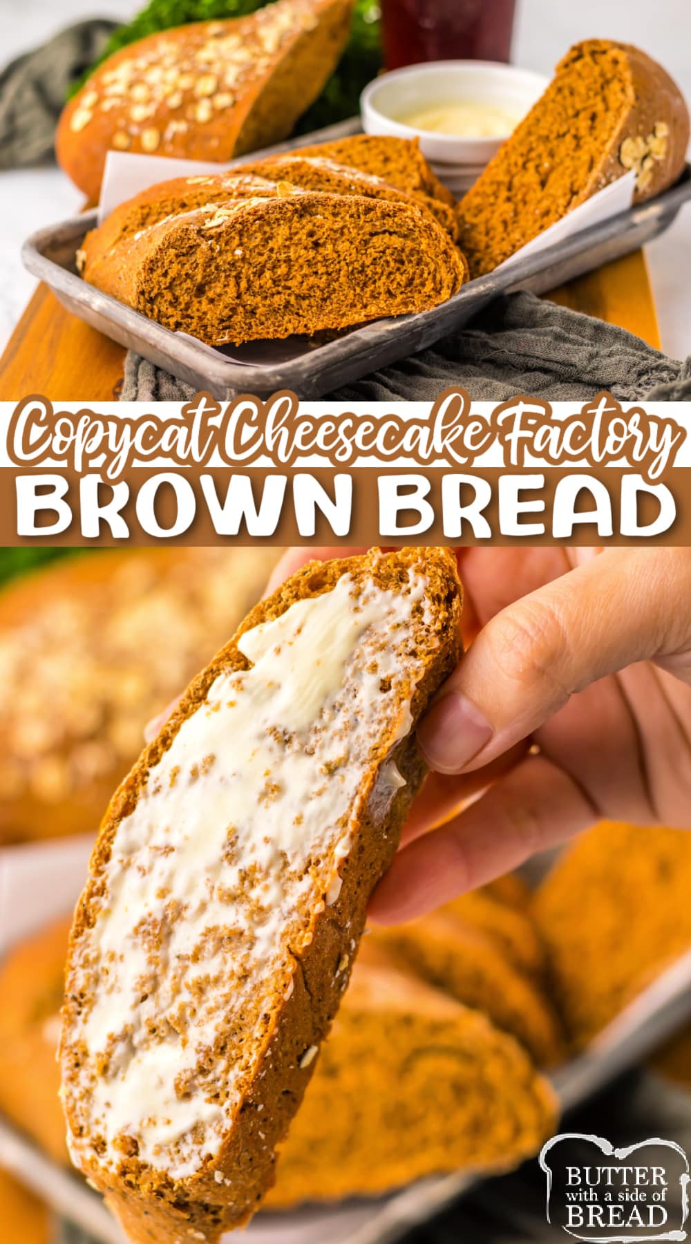 Copycat Cheesecake Factory Brown Bread is soft, chewy, and sweetened with brown sugar, molasses, and honey. This simple bread recipe is easy to make and is best served warm with a little bit of butter.