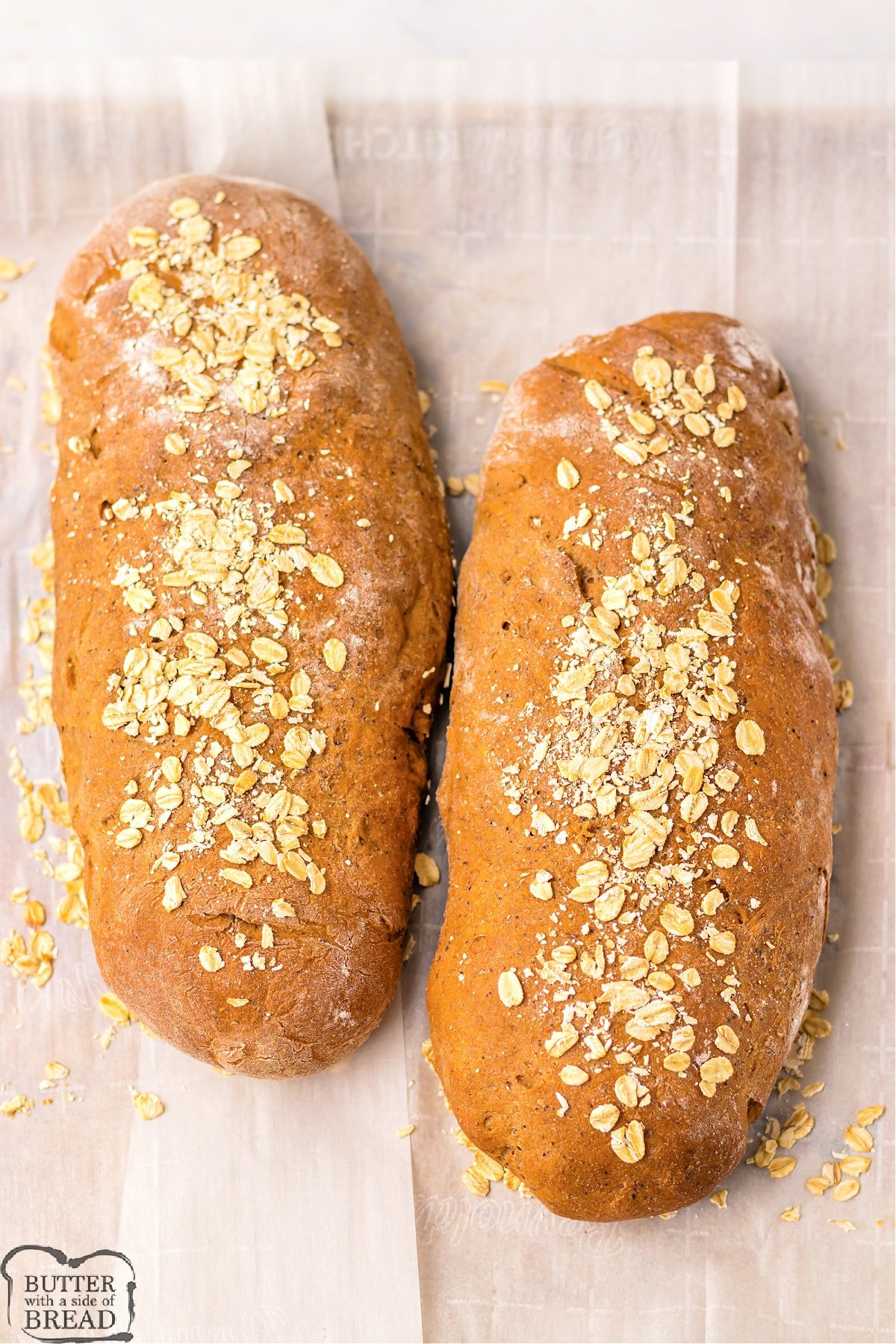 Baked loaves of bread made with molasses and honey. 