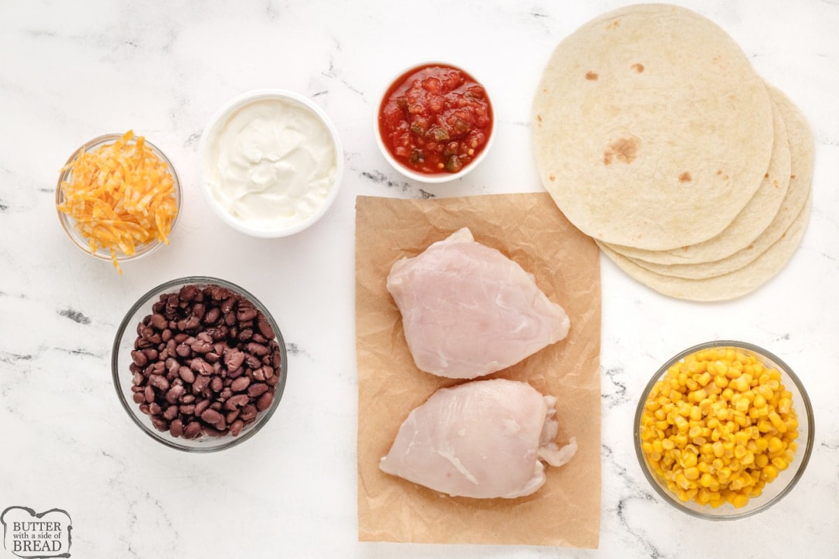 Ingredients in Crockpot Salsa Chicken Tacos.