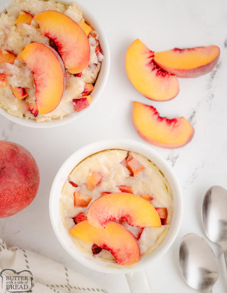 making a microwave peach mug cake