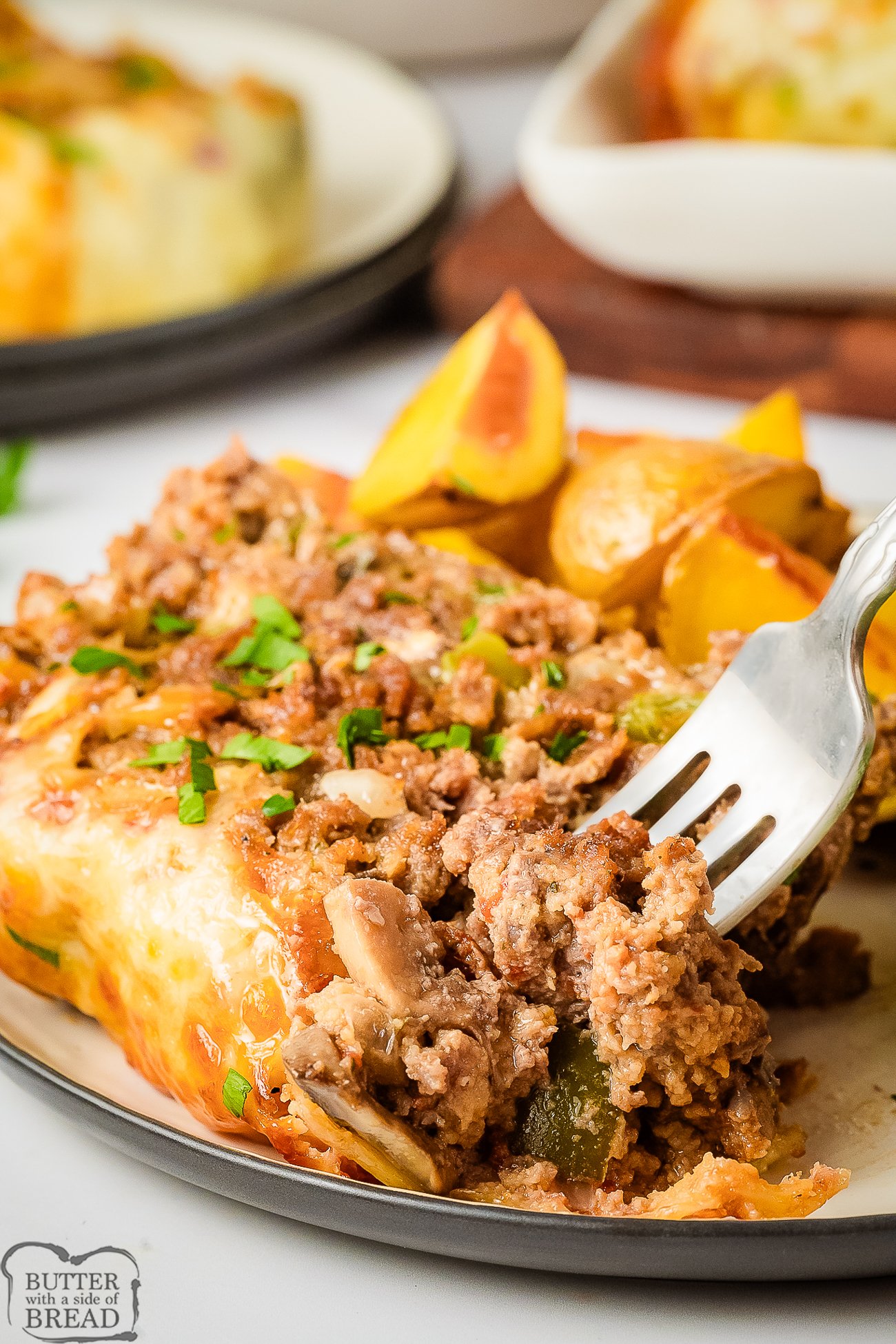 forkful of philly cheesesteak meatloaf