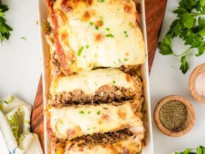 philly cheesecake meatloaf sliced in a pan