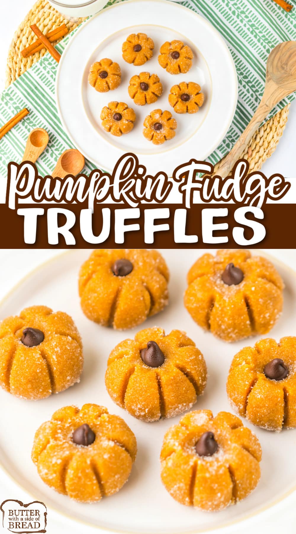 Pumpkin Fudge Truffles are delicious and easy to make in less than 20 minutes. A sweet no-bake pumpkin fudge recipe that is spiced with cinnamon and shaped into pumpkins, making it perfect for fall!