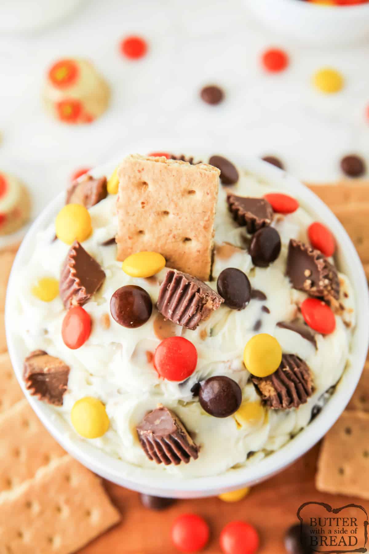 Reese's Dessert Dip is sweet, creamy, and perfect for dipping pretzels, cookies, and graham crackers. Easy dip made with cream cheese, powdered sugar, and lots of chocolate and peanut butter!