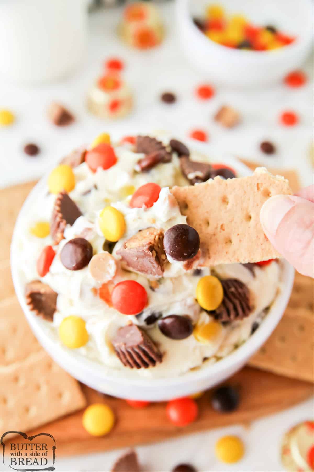 Reese's Dessert Dip is sweet, creamy, and perfect for dipping pretzels, cookies, and graham crackers. Easy dip made with cream cheese, powdered sugar, and lots of chocolate and peanut butter!