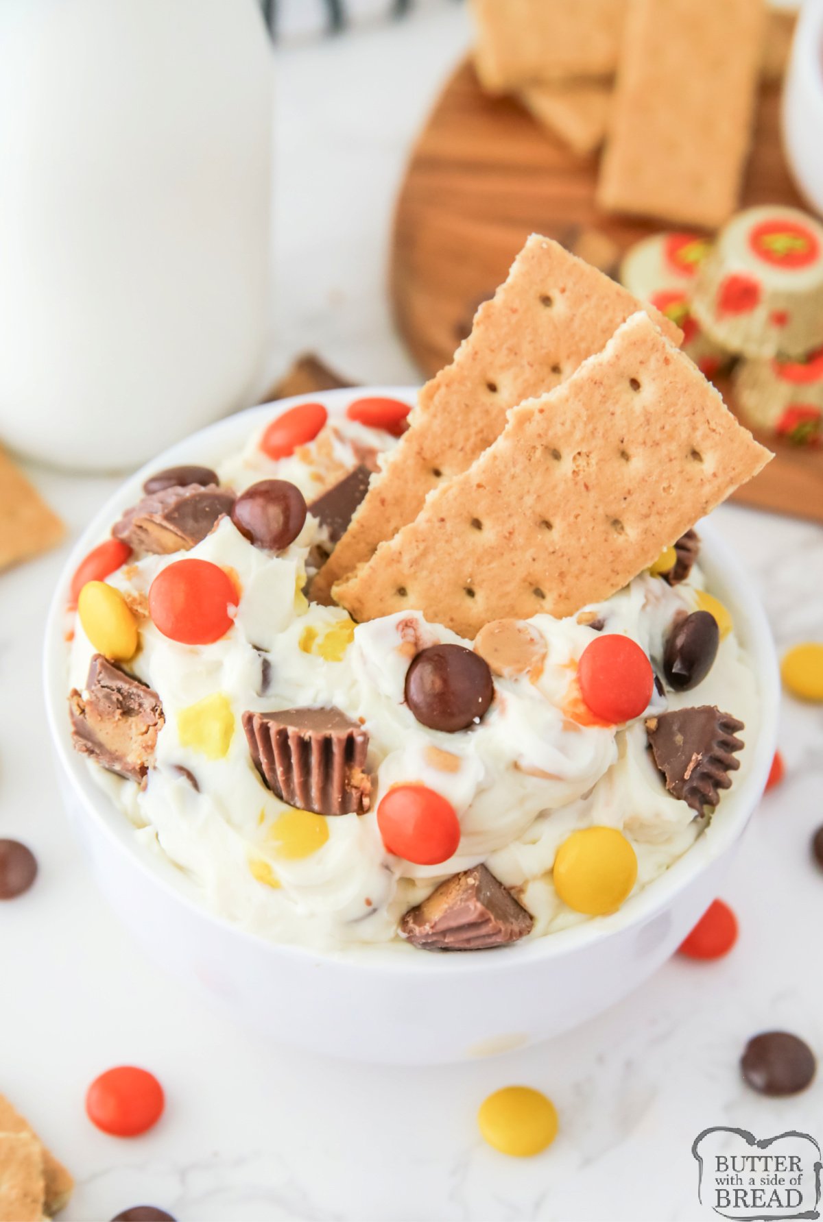 Dessert dip with Reese's pieces. 