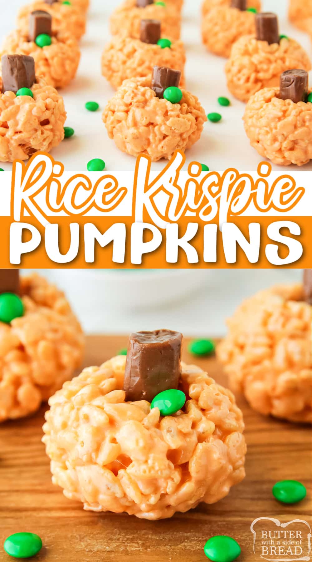 Rice Krispie Pumpkins made with a few simple ingredients are perfect for Halloween! These simple no-bake treats are so easy to make! 