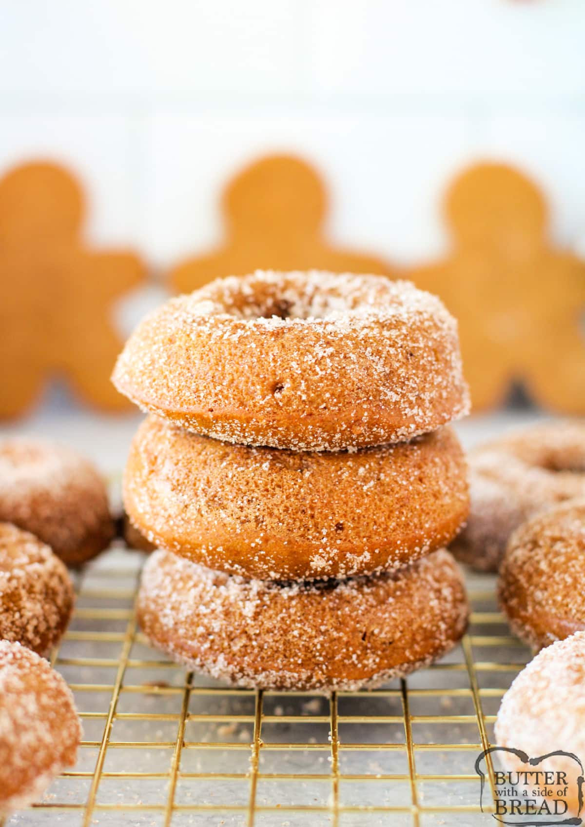 Stack of homemade gingerbread donuts.