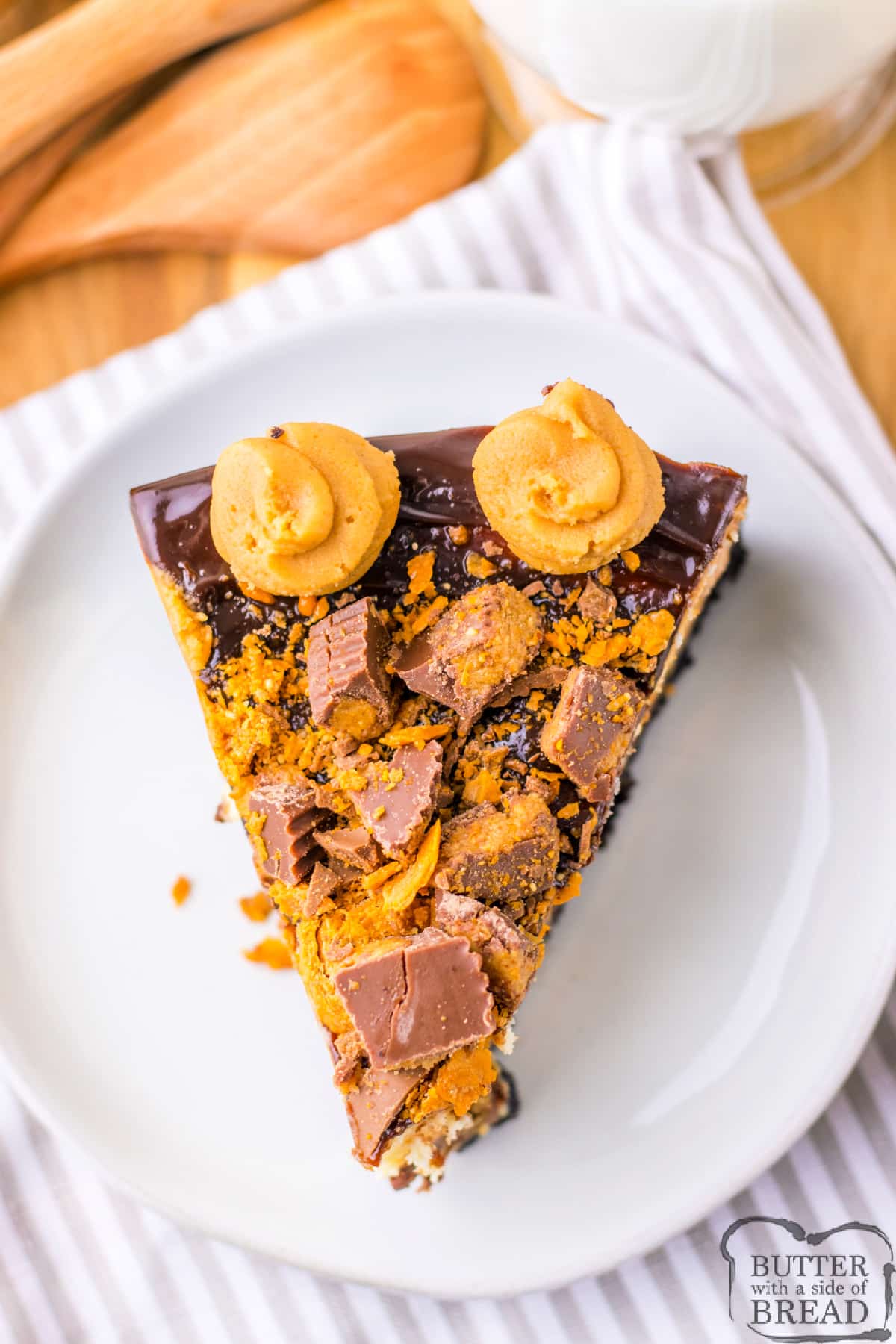 Serving of Peanut Butter cup cheesecake. 
