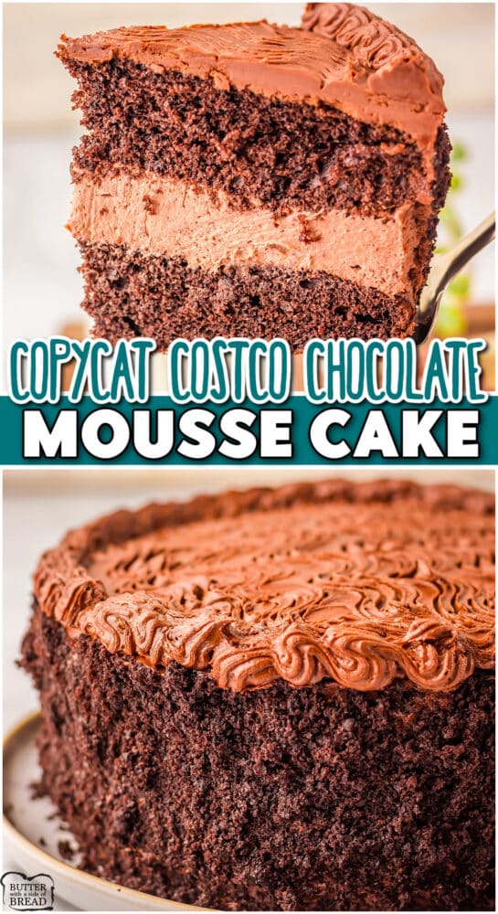 Copycat Costco Chocolate Mousse Cake made with a cake mix & decadent chocolate pudding mousse layers!