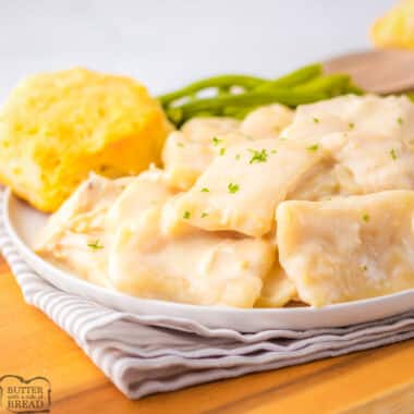 plateful of homemade chicken and dumplings