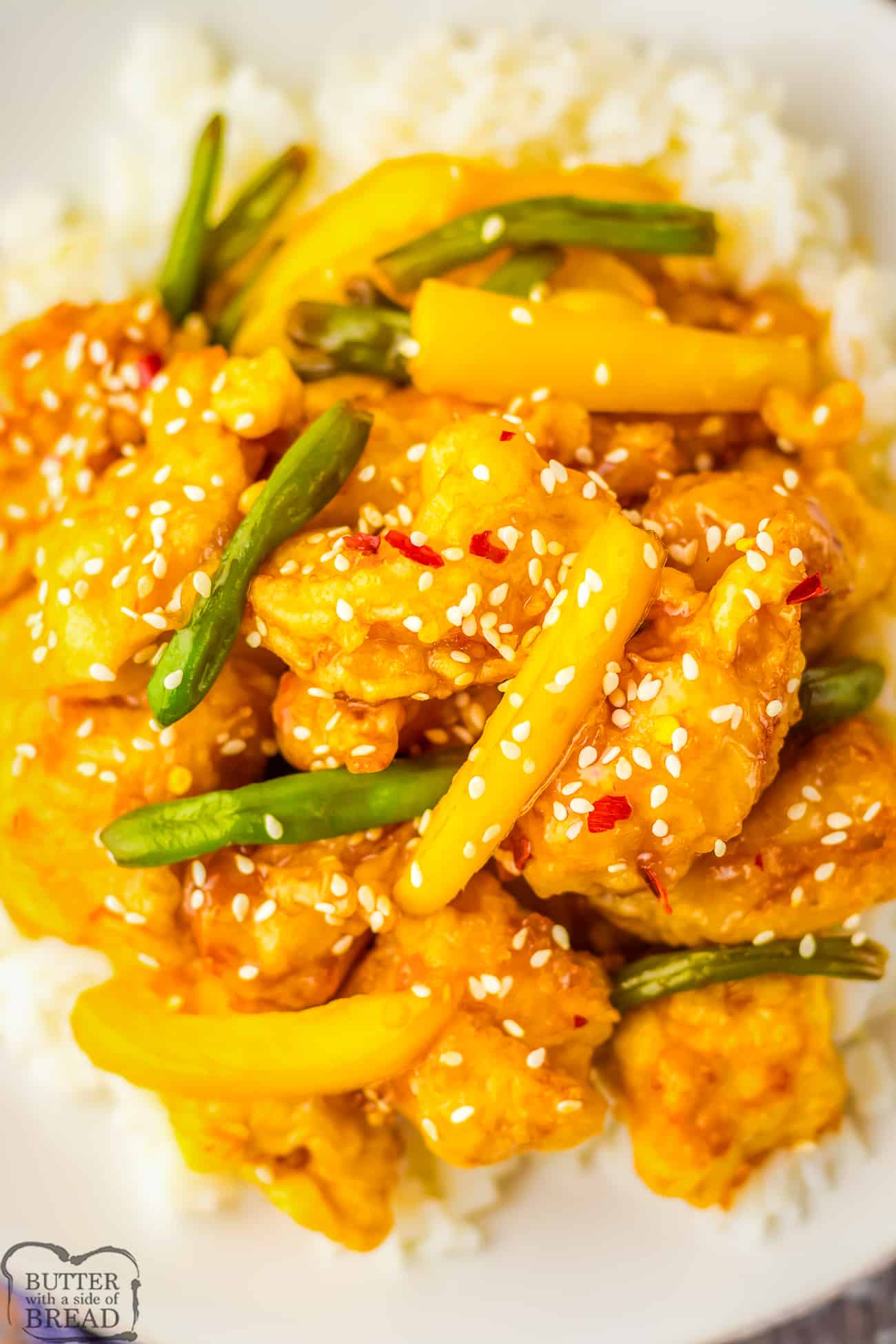 plateful of honey sesame chicken