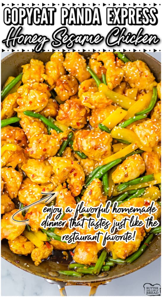 Copycat Panda Express Honey Sesame Chicken is made with tender chicken, coated & fried crispy then covered in a simple, sweet sesame glaze!