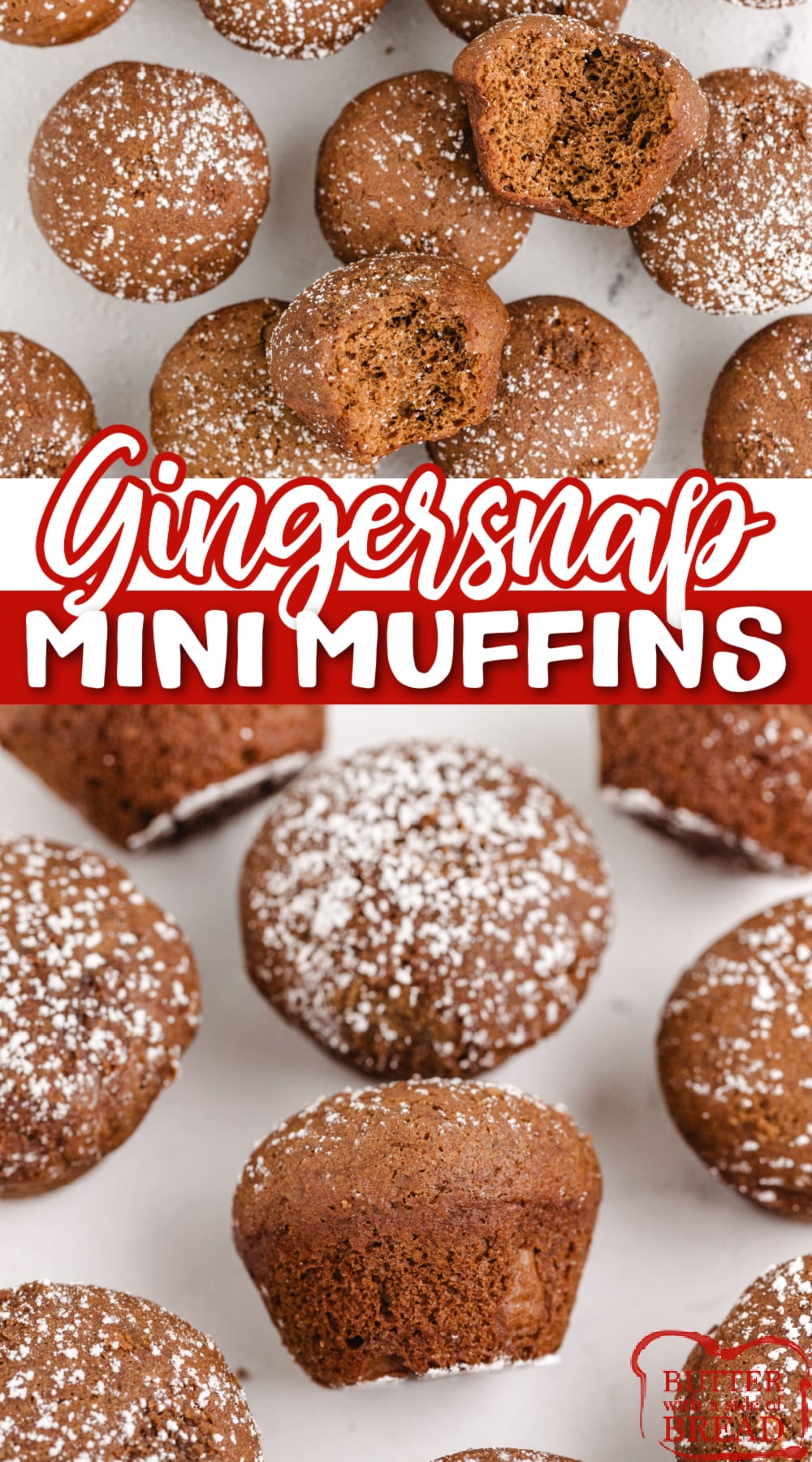 Gingersnap Mini Muffins are made completely from scratch and taste just like the holidays. Softer than gingersnap cookies and smaller than gingerbread, these bite-sized muffins make the perfect snack or treat!