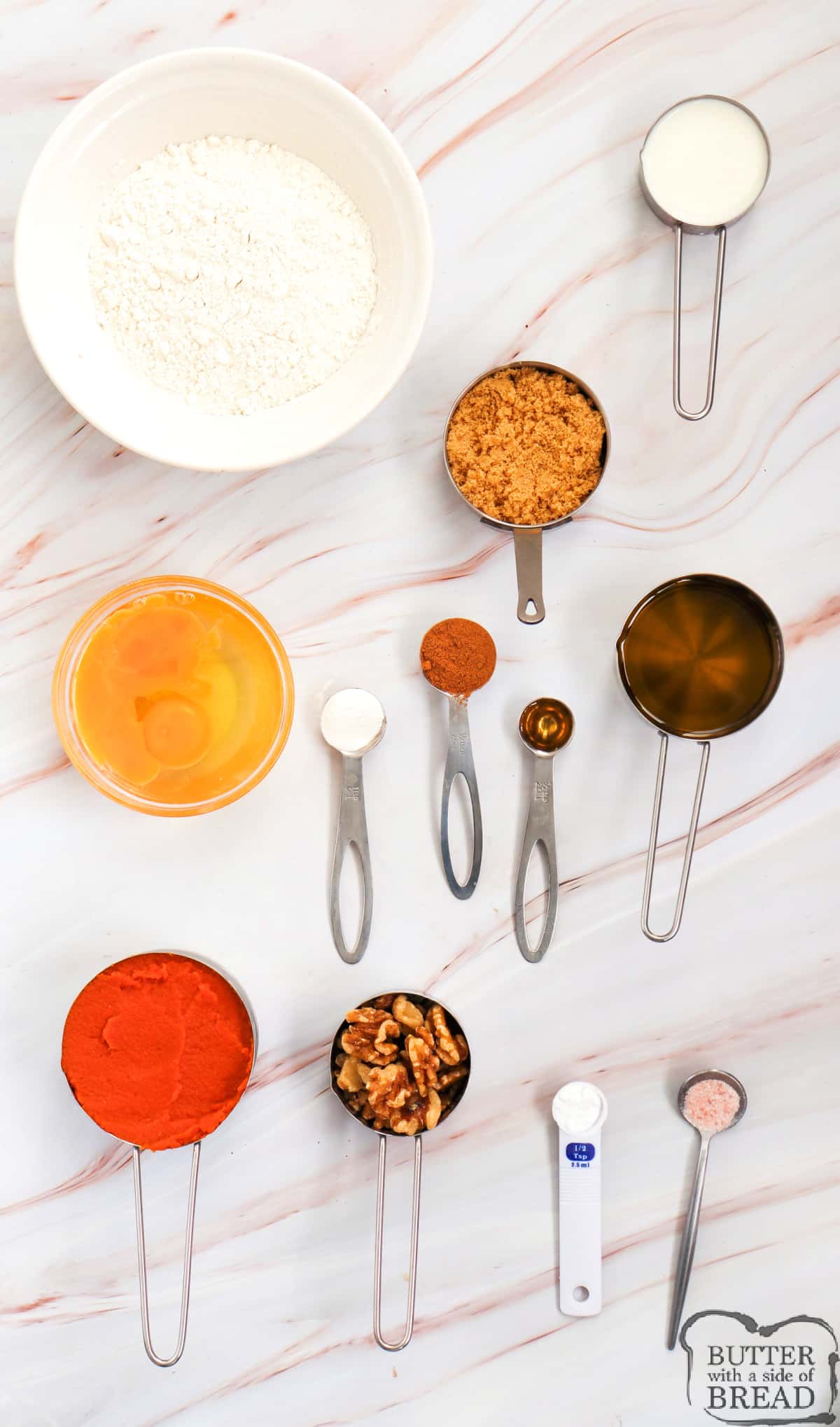 Ingredients in Glazed Pumpkin Walnut Muffins.